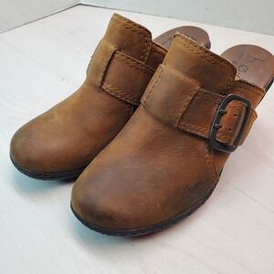 BOC Born Concept Brown Leather Buckle Clog Mules Women's Size 8 39